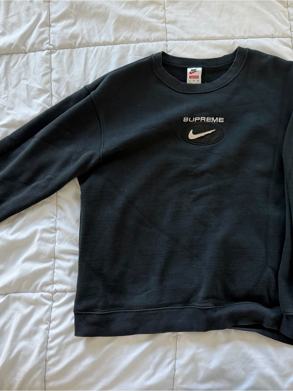 Supreme Black Crewneck Sweatshirt with White Embroidered Logos